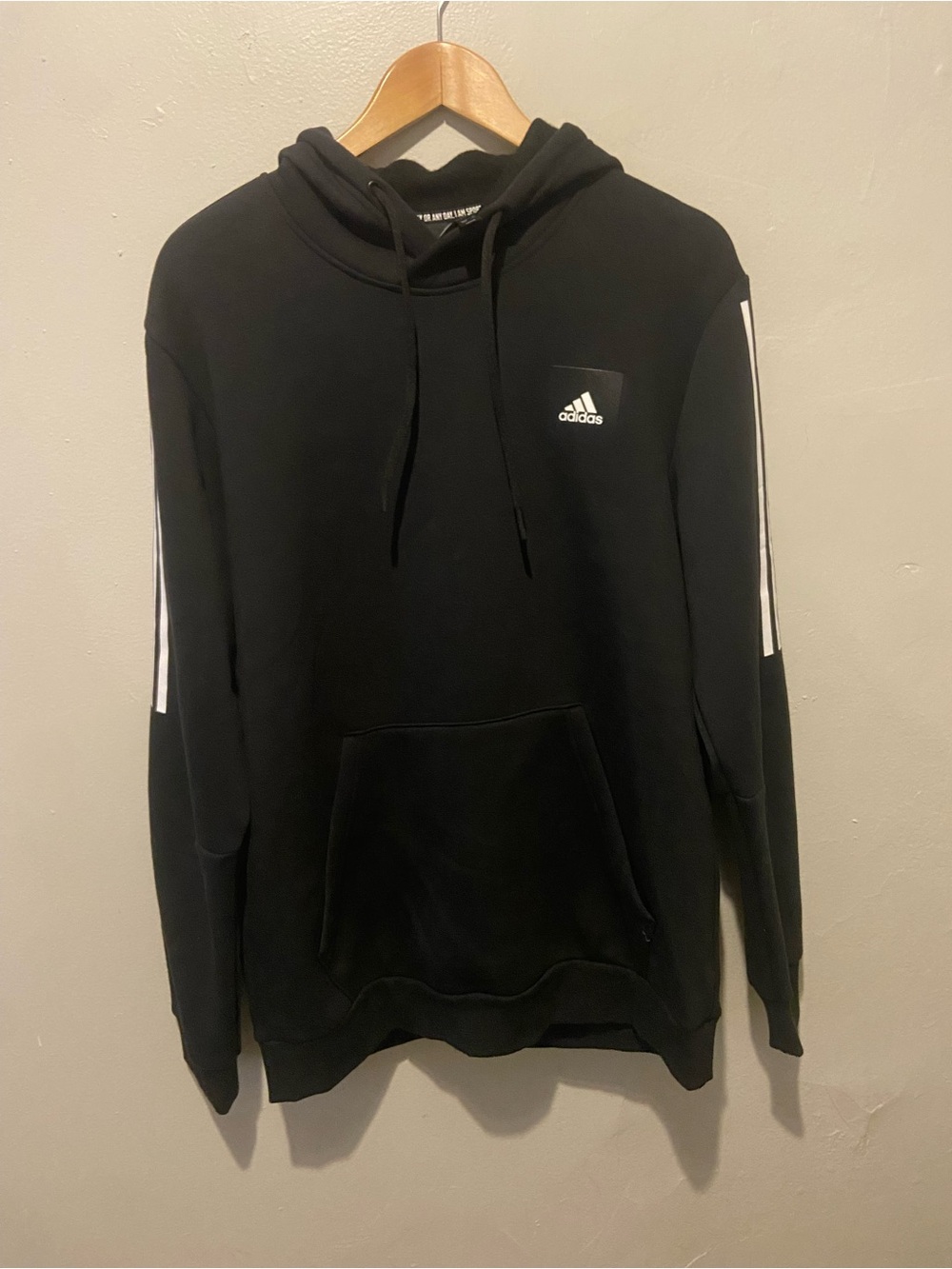 adidas Black Hoodie with White Sleeve Stripes